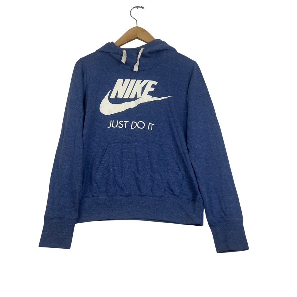Nike Just Do It Blue Heather Graphic Pullover Hoodie Small Logo Sweatshirt